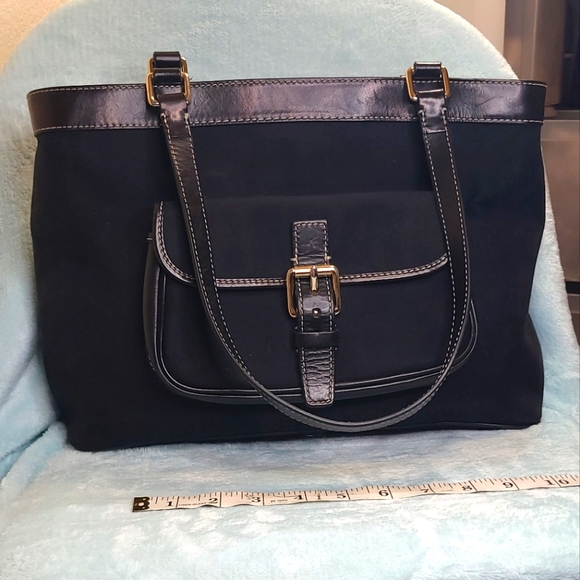 Dooney & Bourke Handbags - Dooney & Burke Black Leather and Coated Canvas Shoulder Bag